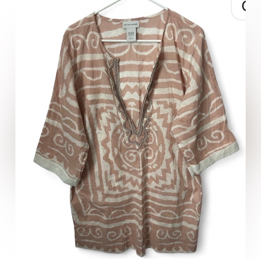 Soft Surroundings Beaded Top, Tunic, Swim Cover Up Pink Size 1X